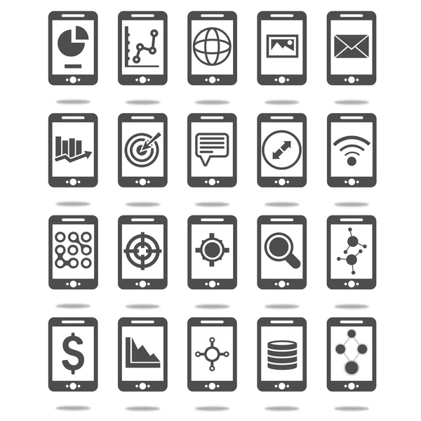 Mobile phone analytics icons set — Stock Vector