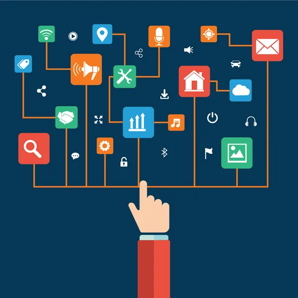 Concepto de tecnología táctil de redes sociales — Vector de stock