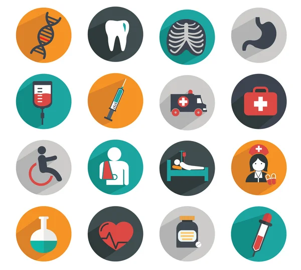 Conjunto de iconos médicos modernos planos — Vector de stock