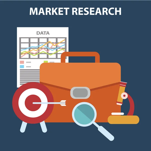 Diseño plano moderno vector iconos de ilustración conjunto de investigación de marketing, optimización SEO sitio web, proceso de programación y elementos de análisis web. Aislado sobre fondo de color con estilo — Vector de stock