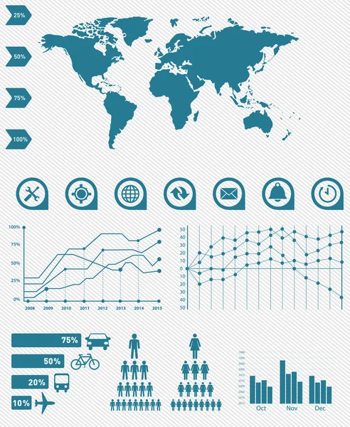 Detalle ilustración vectorial infográfica. Mapa del mundo y gráficos de la información — Vector de stock