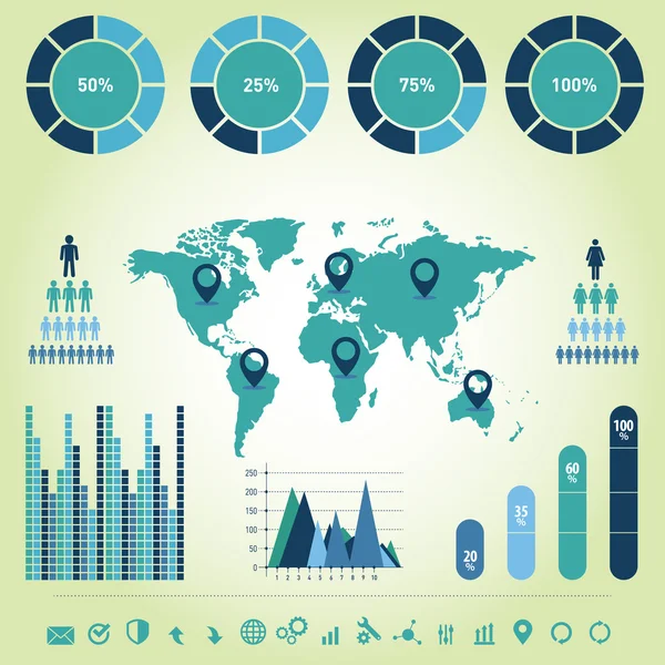 Detalle ilustración vectorial infográfica. Mapa del mundo y gráficos de la información — Vector de stock