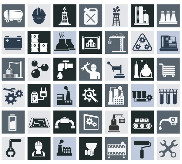Набор иконок для промышленности, энергетики и строительства, промышленности и машиностроения — стоковый вектор