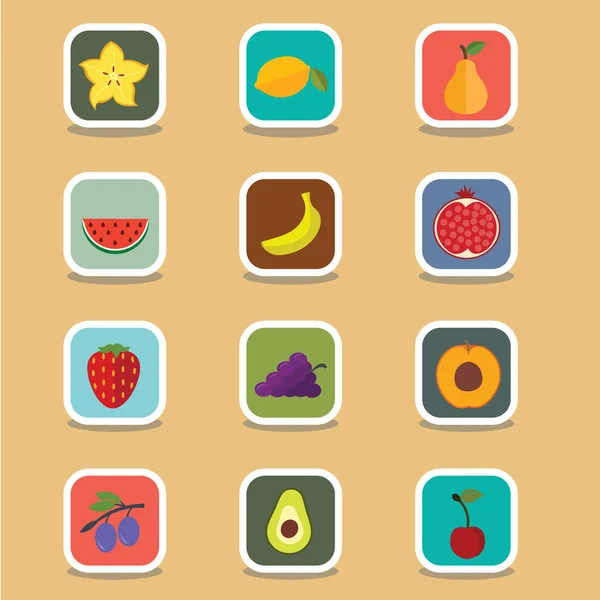 Conjunto de iconos de concepto de diseño plano para comida y restaurante. Frutas orgánicas saludables y dieta — Archivo Imágenes Vectoriales