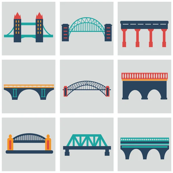 Conjunto de iconos de puentes aislados vectoriales — Vector de stock