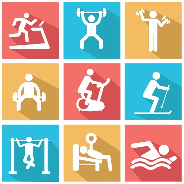 Muž Lidé Atletická tělocvična Tělocvična Budování těla Cvičení Zdravý trénink Fitness cvičení znamení symbol Pictogram Ikona — Stockový vektor