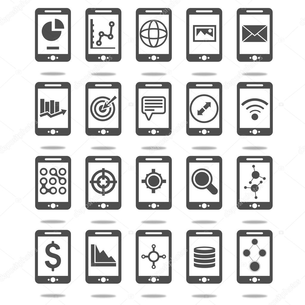 Mobile phone analytics icons set