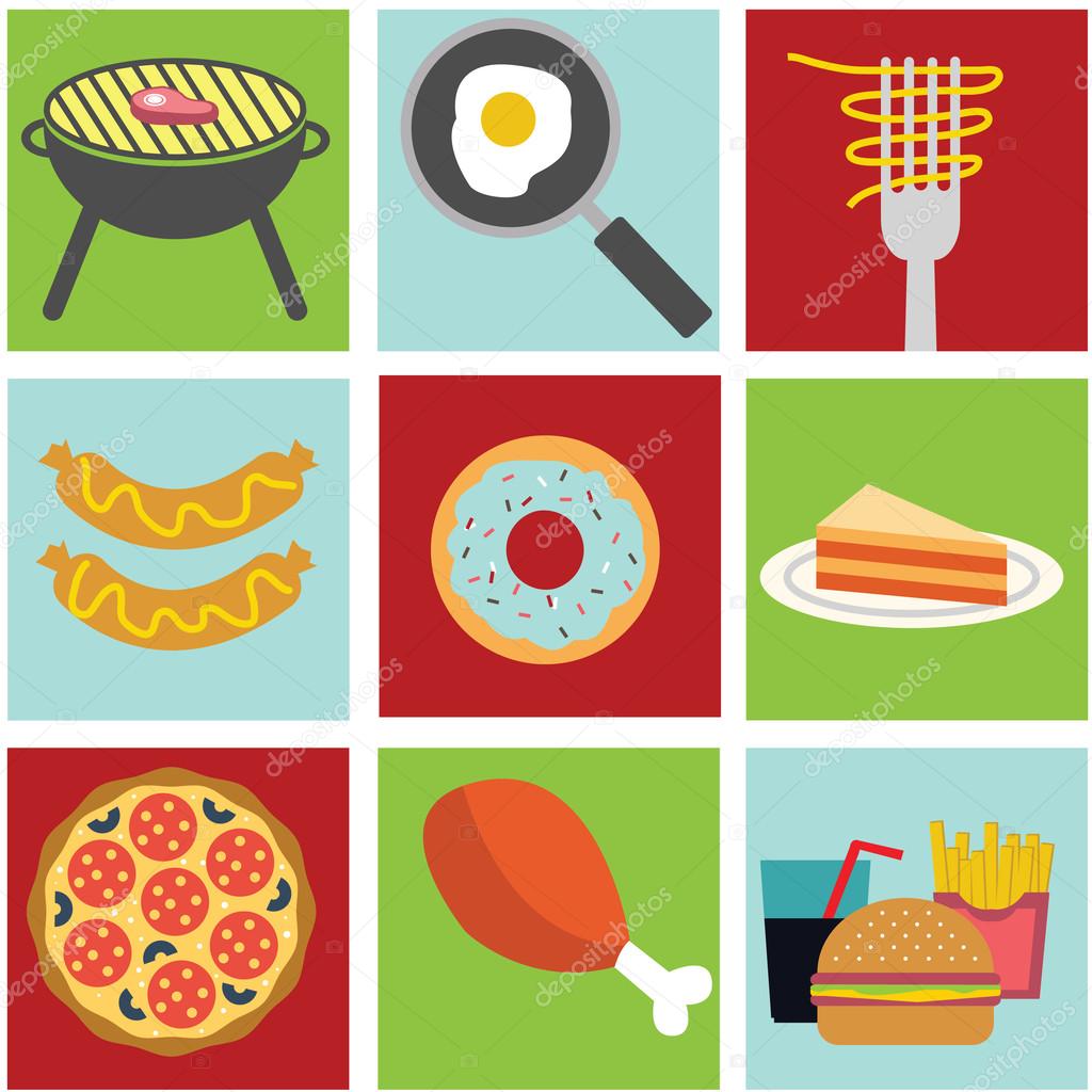 Fast food colorful flat design icons set. template elements for web and mobile applications