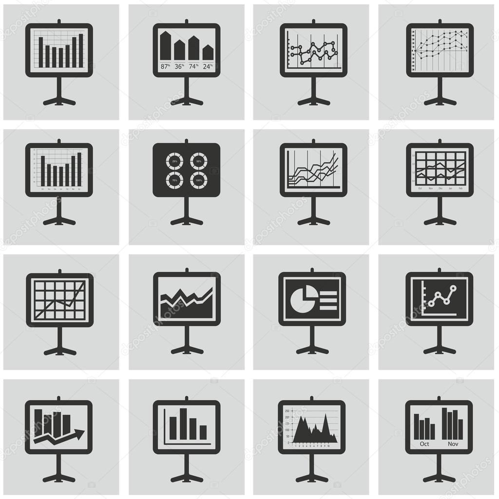 Analytic, chart on board icon set, Pictograph of graph