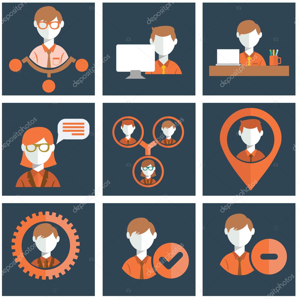 Human resources and management icons set.