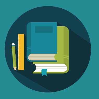 Eğitim, kitaplar uzun gölge simgesiyle düz.