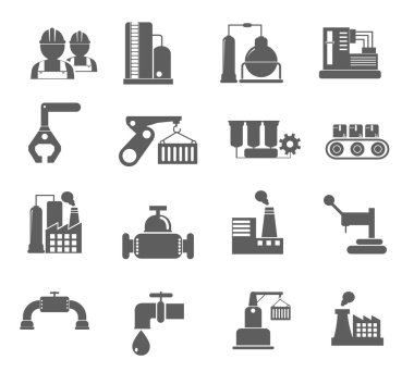 Endüstriyel ve mühendislik sektöründe, enerji ve inşaat Icons set