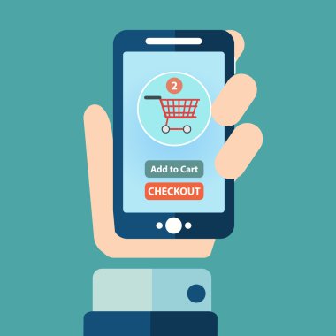 Smartphone ve kavram online alışveriş kavramı grafik tablet
