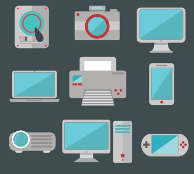 Bilgisayar ve elektronik. Bilgisayarlar, dizüstü bilgisayarlar, akıllı telefonlar ve başka bir gadget düz tasarım koleksiyonu