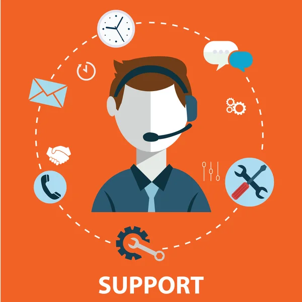 Business Customer Care Service Konzept flache Symbole Satz von Kontakt uns unterstützen Helpdesk Anruf und Website klicken für Infografiken Design Web-Elemente Vektor Illustration — Stockvektor