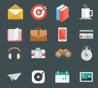 düz simgeleri tasarım modern dizi çeşitli finansal servis maddeleri, web ve teknoloji geliştirme, iş yönetimi sembolü, öğeler ve ofis malzemeleri pazarlama