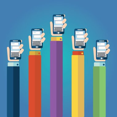 Modern mobil Instant messenger sohbet poster elleriniz ve akıllı telefonlar vektör çizim