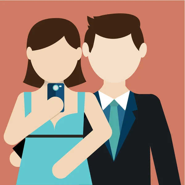 Selfie, casal tirando fotos para redes sociais — Vetor de Stock