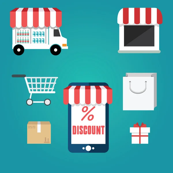 E-commerce. Shopping e sconti online . — Vettoriale Stock