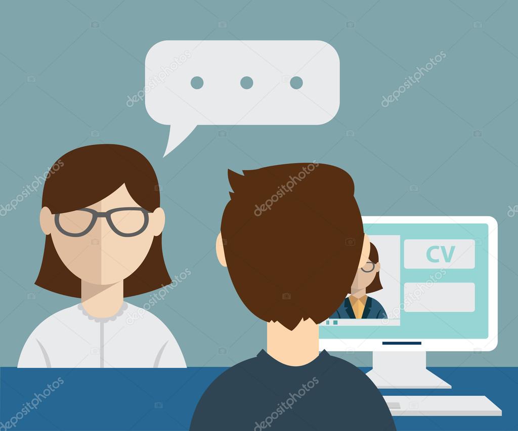 A vector illustration of woman having a job interview in the office