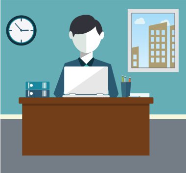 Office vektör çizim üzerinde işadamı zor iş