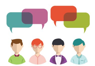 Renkli konuşma baloncukları olan insanlar simgeleri