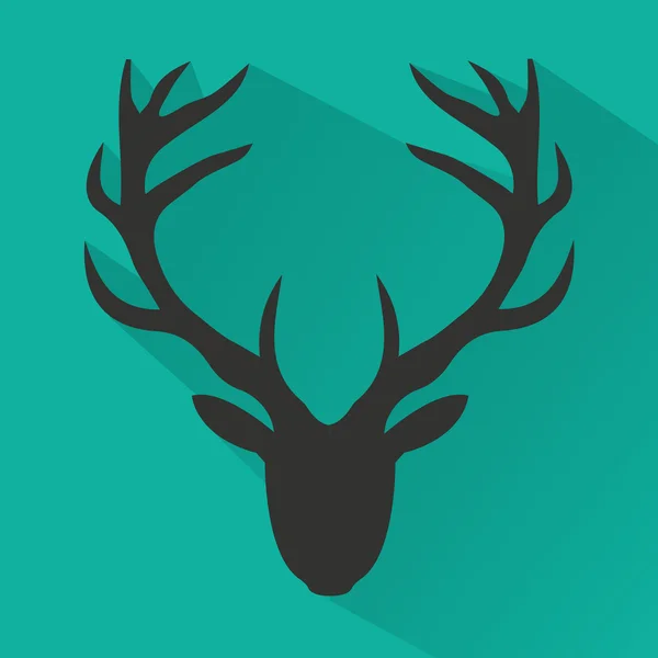Ilustracja jelenia głowa sylwetka, płaski nowoczesny styl z długi cień — Wektor stockowy
