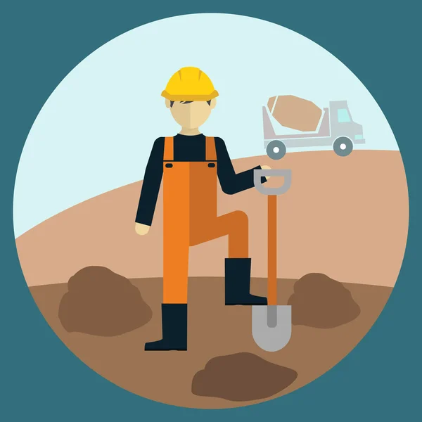 Worker man, digging and construing,flat modern design — Stock Vector