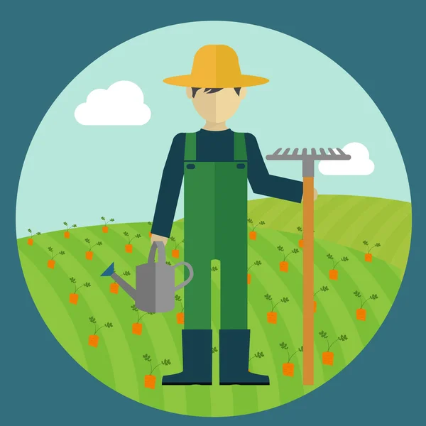 Farmer man,planting carrots, flat modern design — Stock Vector