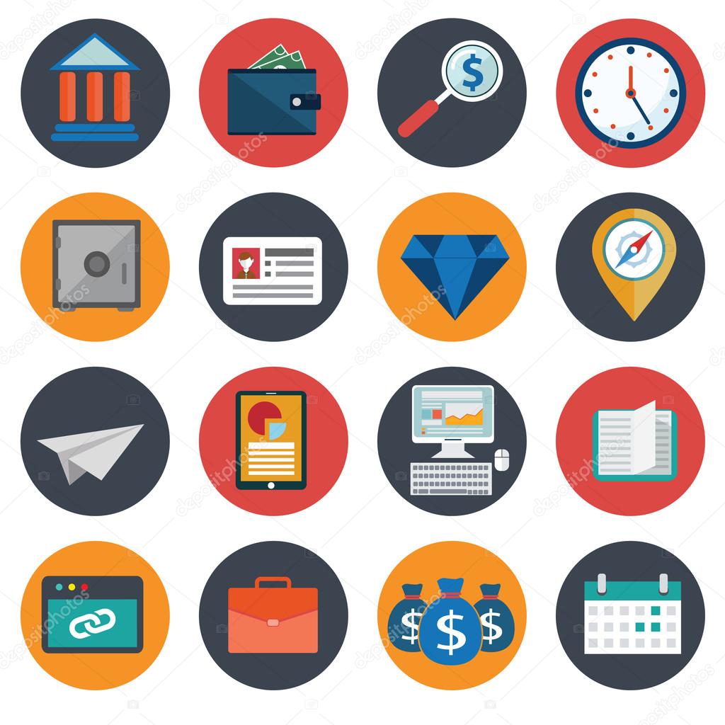 Flat business icon set. business items