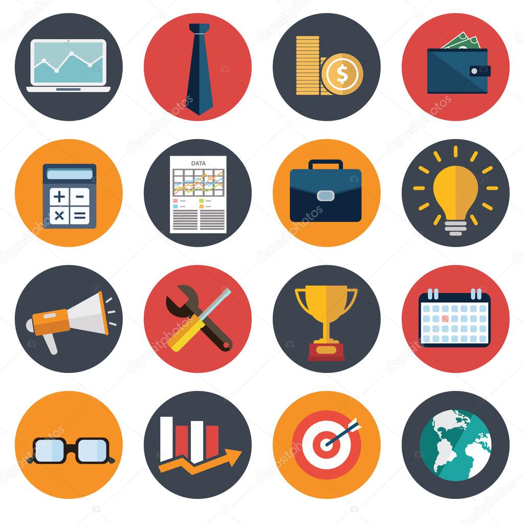 Flat business icon set. business items