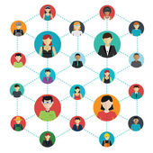 Vernetzung - die sozialen Verbindungen zwischen den Menschen: Geschäft, Freundschaft, Kommunikation von Interessen. Vektorillustration.