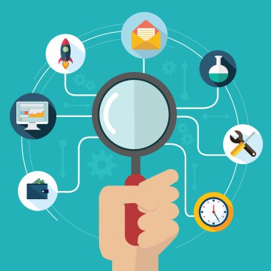 Infographics arka plan seo optimizasyon. SEO kavramı. Set simgeleri
