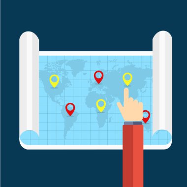 Harita üzerinde konumu gösteren bir el