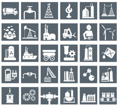 Endüstriyel ve mühendislik sektöründe, enerji ve inşaat Icons set