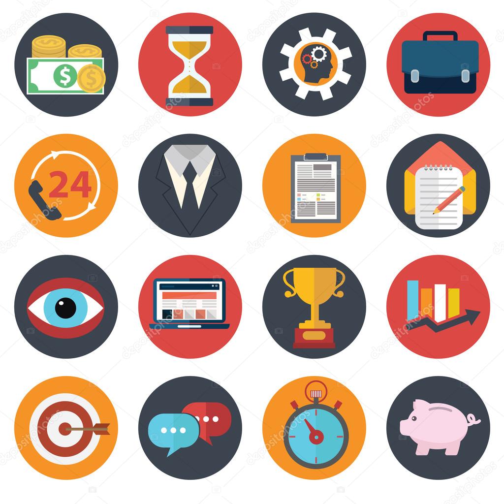 Flat business icon set. business items