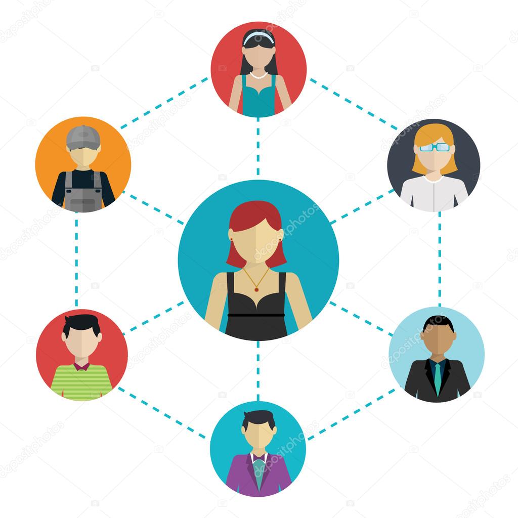 Networking - the social connections between people: business, friendship, communication of interests. Vector illustration.