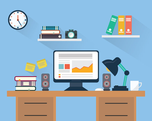 Workspace with computer and devices