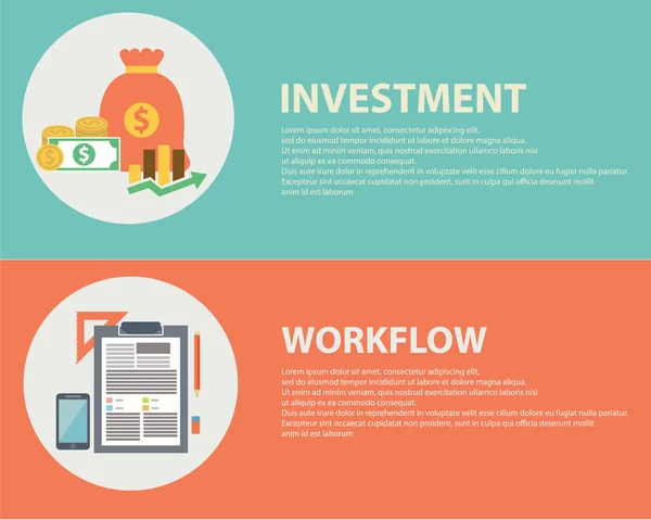 Investeringen en Workflow concept. — Stockvector