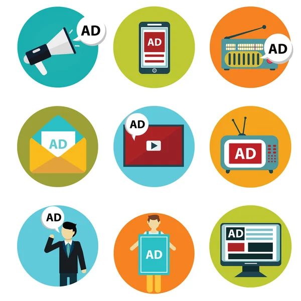 Иконки цифрового маркетинга и рекламы — стоковый вектор