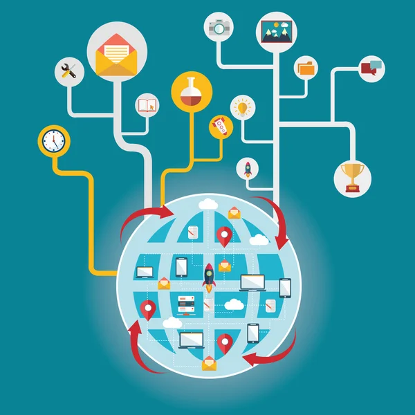 Netzwerk und globale Kommunikation — Stockvektor