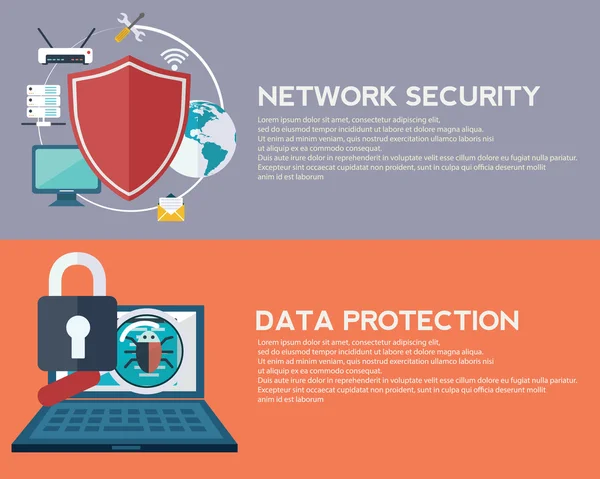 Protección de datos y seguridad de la red . — Vector de stock