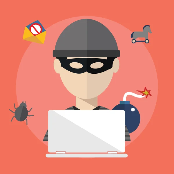 Hacker aktivite bilgisayar ve istenmeyen e-posta — Stok Vektör