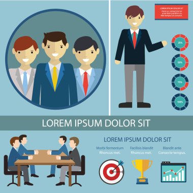 Teamwork infographic set with business avatars