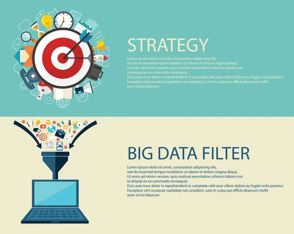 Estratégia de negócios e filtro de big data —  Vetores de Stock