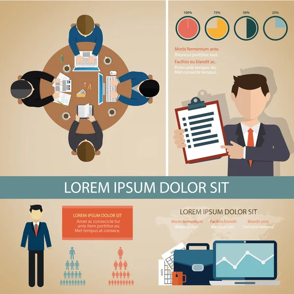 Teamwork infographic set with business avatars — 스톡 벡터