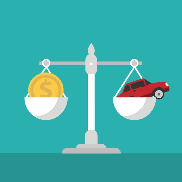 Balance avec voiture et dollar — Image vectorielle