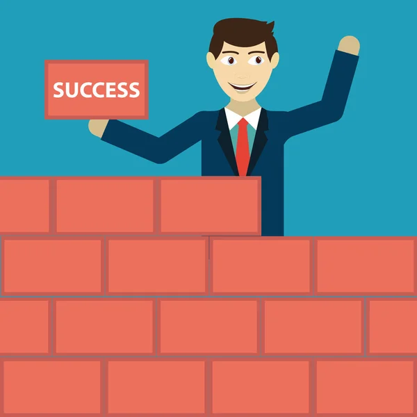 Businessman construction mur de succès — Image vectorielle
