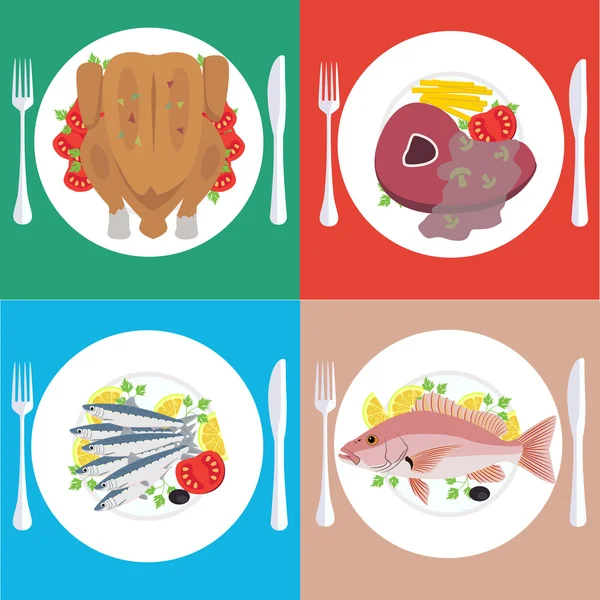 Platos de comida conjunto — Vector de stock