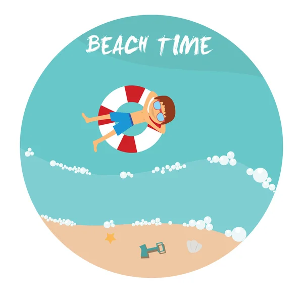 Playa de verano en diseño plano — Vector de stock